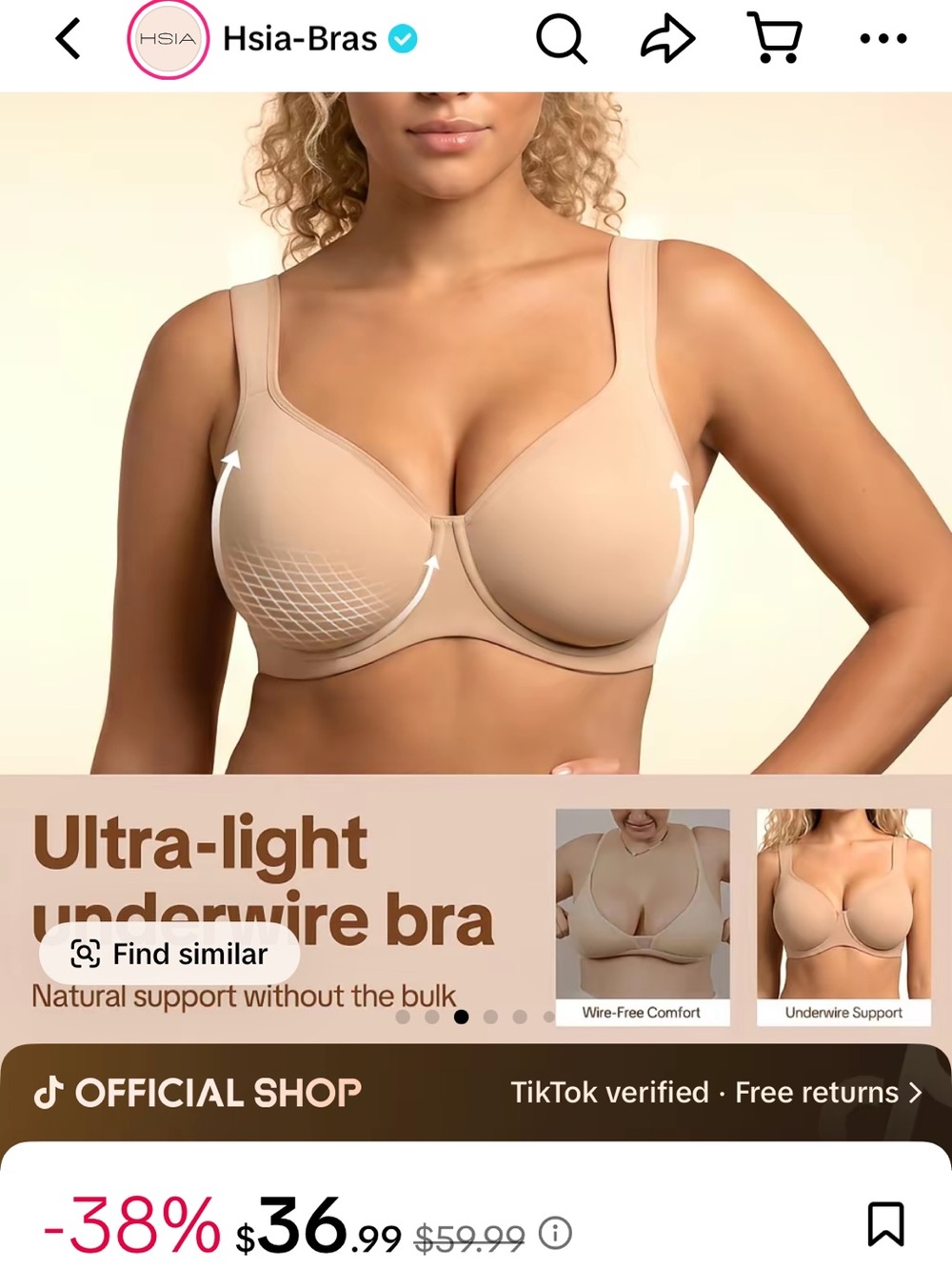 HSIA Ultra-Light Underwire Bra in Nude